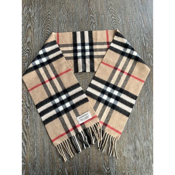 Authentic BURBERRY UNI Kids Beige / Stone HERITAGE Cashmere Check Scarf EUC - Picture 7 of 7